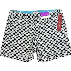 NWT Merona Cotton Chino Shorts Black White Geometric Art Deco Preppy Summer 2